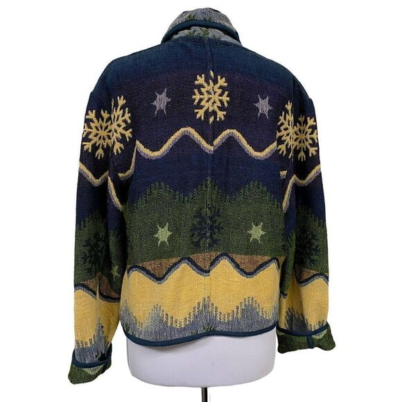 Flashback Vtg Art to Wear Cotton Tapestry Jacket Sz L Shawl Collar Southwestern - Picture 4 of 7